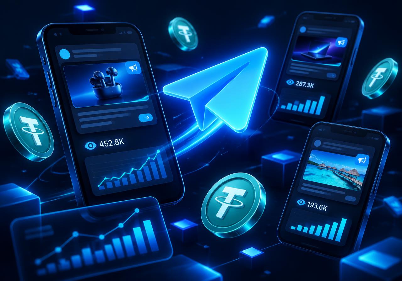 Telegram ads with live views, clicks and USDT payouts